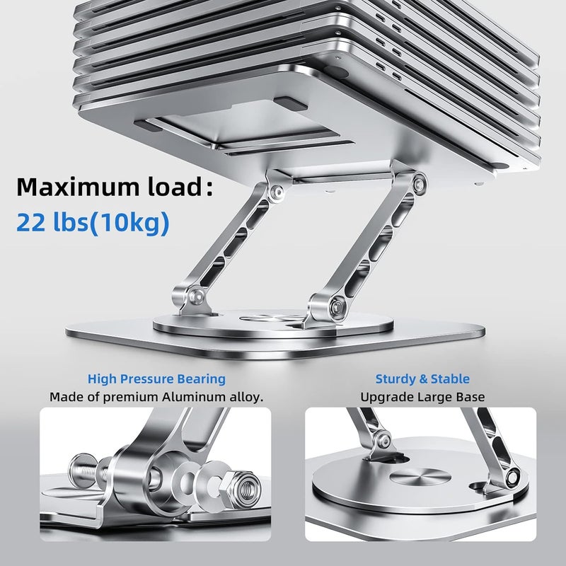 MCHOSE Laptop Stand with 360° Rotating Base, Foldable Adjustable Computer Holder, Ergonomic Design Compatible with MacBook Air Pro, Dell XPS, HP, Lenovo More 10-17" (A-Silver) - Image 4